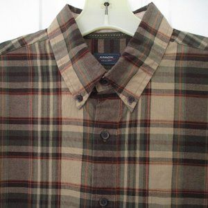 Arrow Mens L/S Brown Beige Green Plaid Button Down Casual Shirt - Size Medium